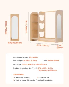 Laste riiete hoiuruum peegliga, 790 x 265 mm — pilt 7