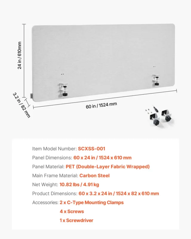 Lauajagaja privaatsuspaneel, 1524 x 610 mm, 4,91 kg