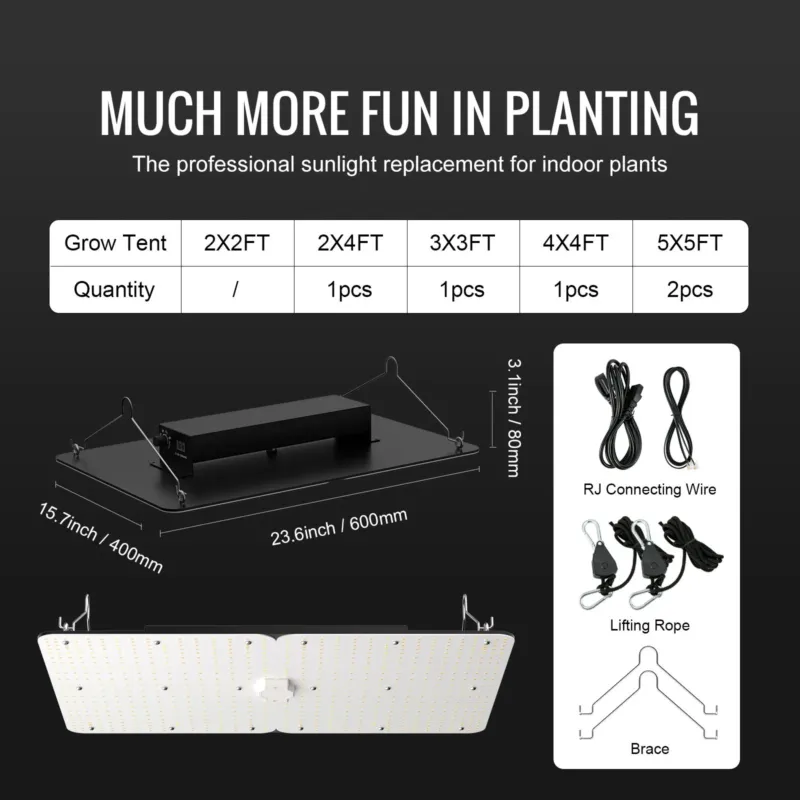 LED kasvulamp, 300 W, 121,9 x 121,9 cm