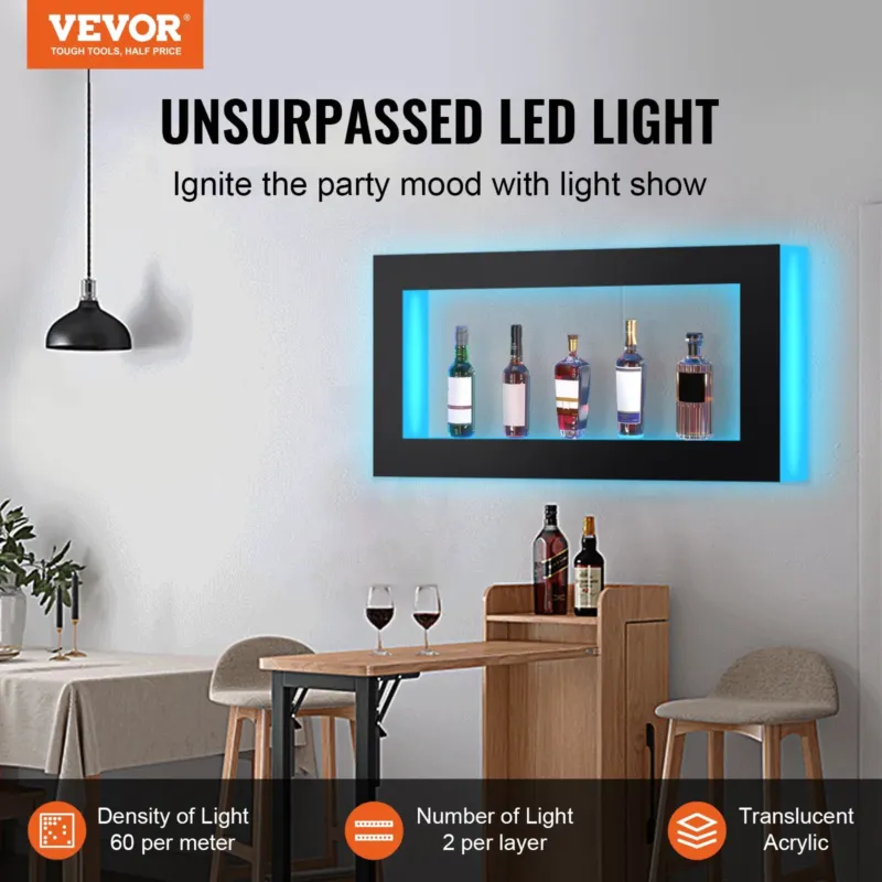 LED-valgustusega pudeliriiul 122 cm, puldiga