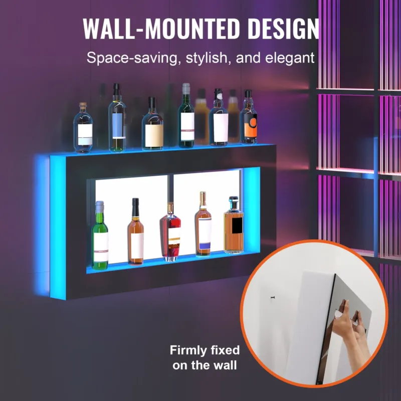 LED-valgustusega pudeliriiul 122 cm, puldiga