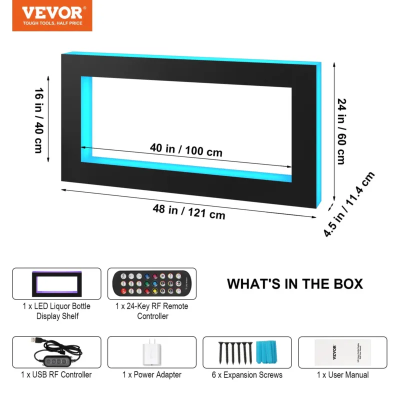 LED-valgustusega pudeliriiul 122 cm, puldiga