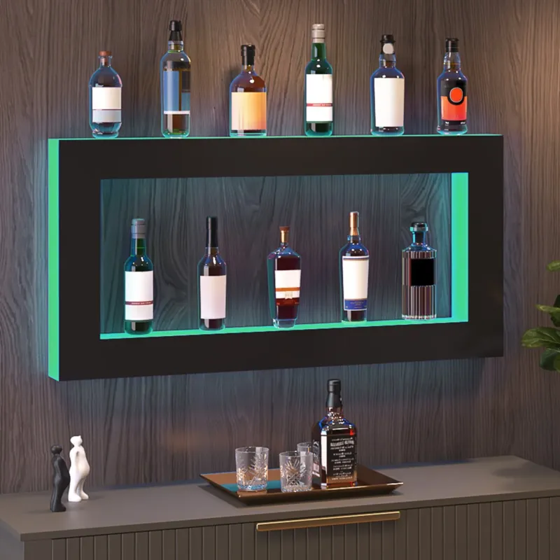 LED-valgustusega pudeliriiul 122 cm, puldiga