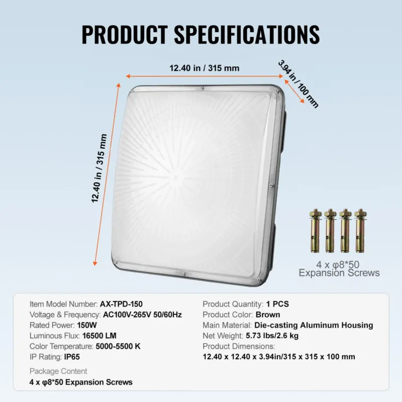 LED varikatusevalgusti, 150 W, 315 mm