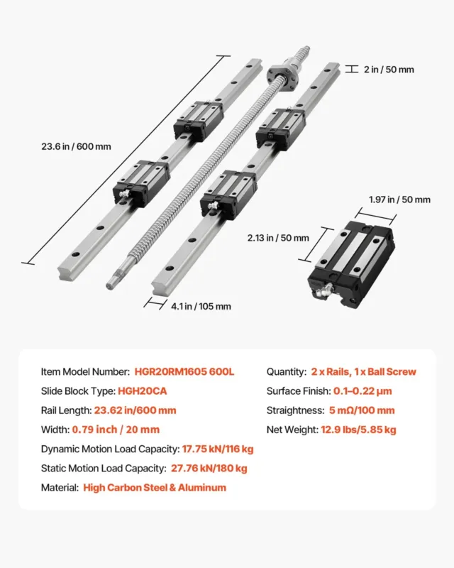 Lineaarrööpa juhikukomplekt, 2 tk, 600 mm