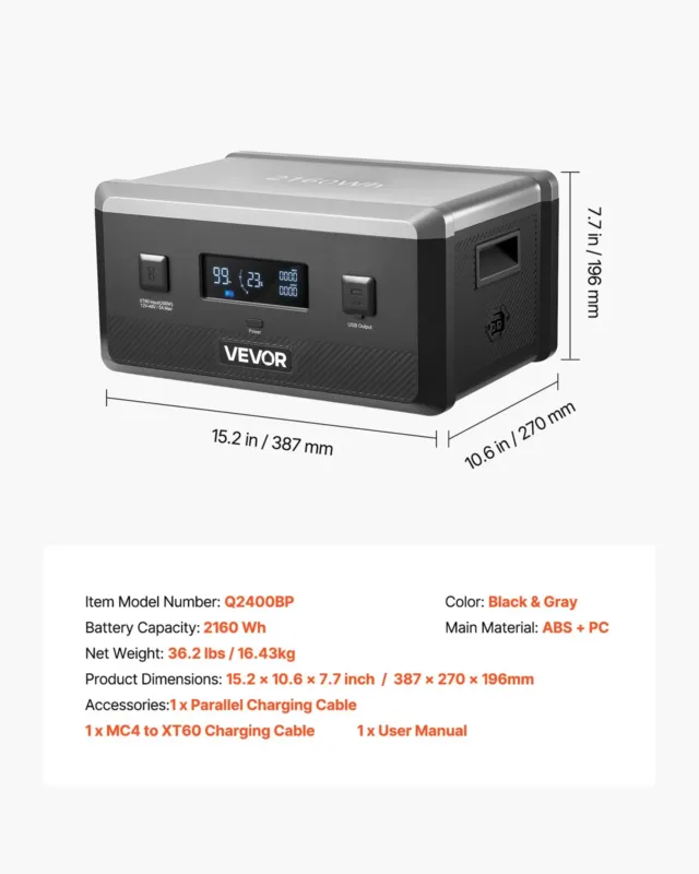 Lisaaku kaasaskantava elektrijaama jaoks, 1 x 18 W, 387 x 270 x 196 mm