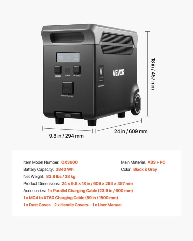 Lisaaku kaasaskantava elektrijaama jaoks, 1 x 18 W, 609 x 294 x 457 mm