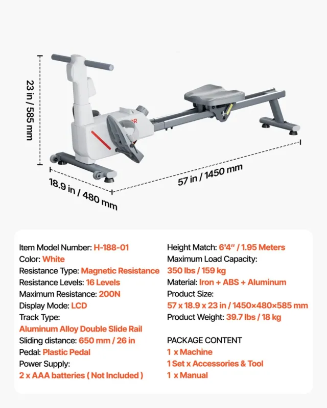 Magnetiline sõudmismasin, 158 kg, 650 mm