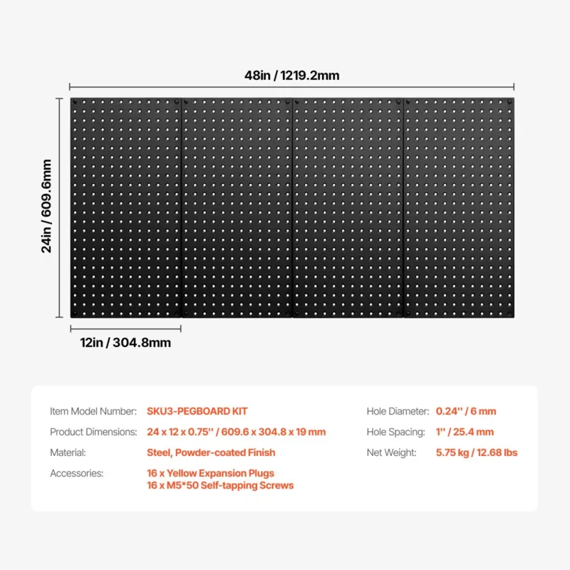 Metallist perforeeritud tahvlipaneelid, 61,0 x 30,5 cm, 79,8 kg