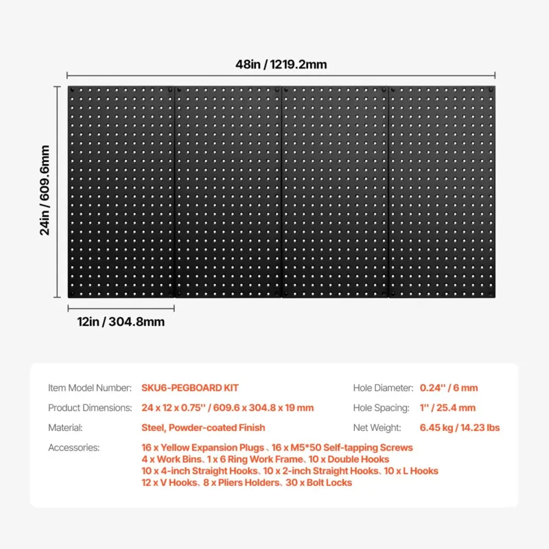 Metallist perforeeritud tahvlipaneelid, 61,0 x 30,5 cm, 79,8 kg