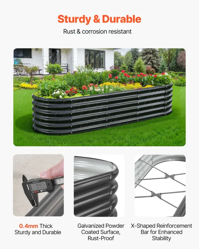 Metallist tõstetud aiapeenar, 2,0 x 0,6 x 0,4 m, 0,4 mm