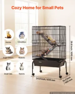 Metallist väikeloomade puur 101 cm 3-tasandiline ratastel tuhkrupuur — pilt 2