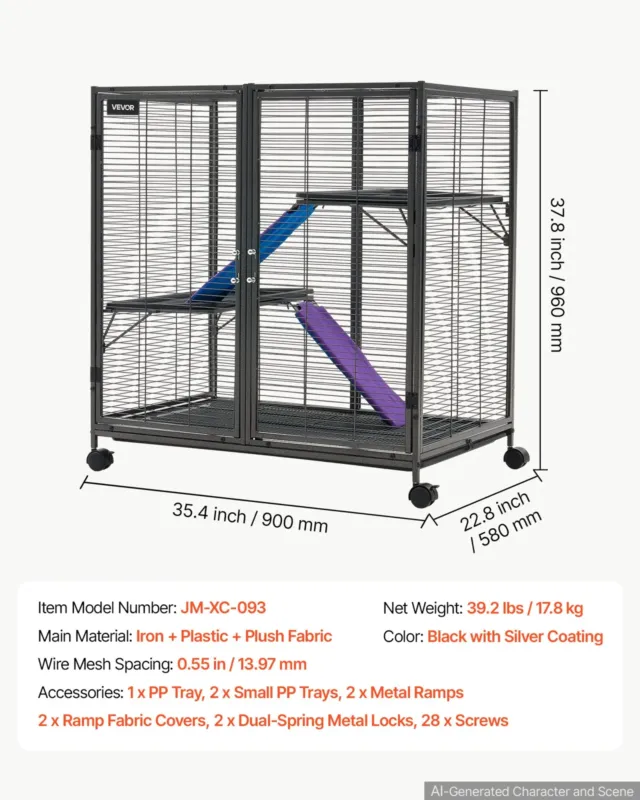 Metallist väikeloomade puur, 96 cm, 3 tasandit