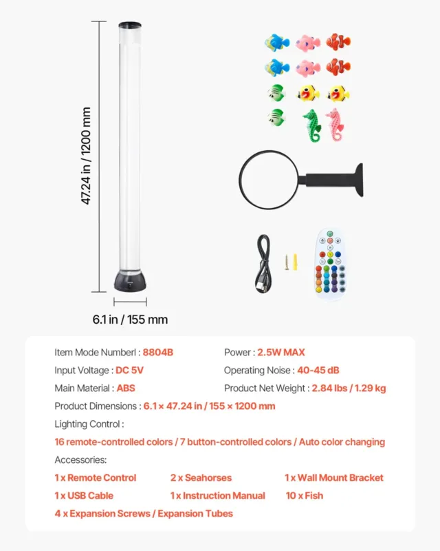 Mullitoruga lamp 16 värvi 120 cm sensoorne akvaariumilamp rahustavaks