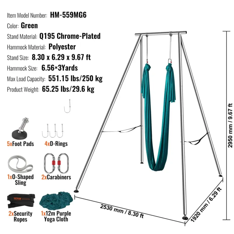 Õhujooga raam ja jooga võrkkiik, 2,95 m, 250 kg