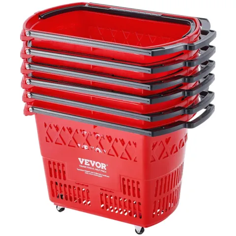 VEVOR Ostukorvid, 34 kg, 39 L, 6 tk, punane
