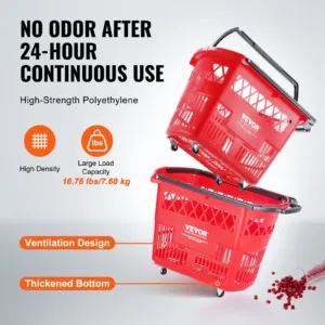 VEVOR Ostukorvid, 34 kg, 39 L, 6 tk, punane — фото 3