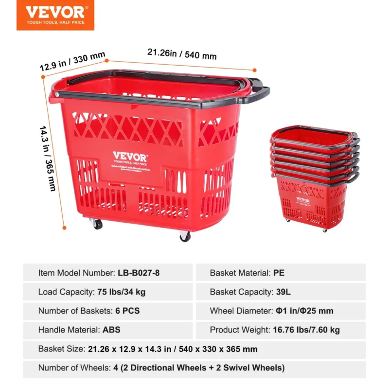 Ostukorvid, 6 tk, 39 L