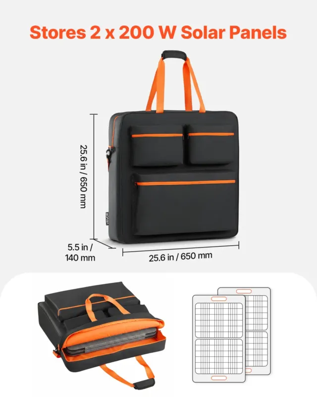 päikesepaneelide hoiukott mahutab kuni 2 x 200 W kokkupandavat