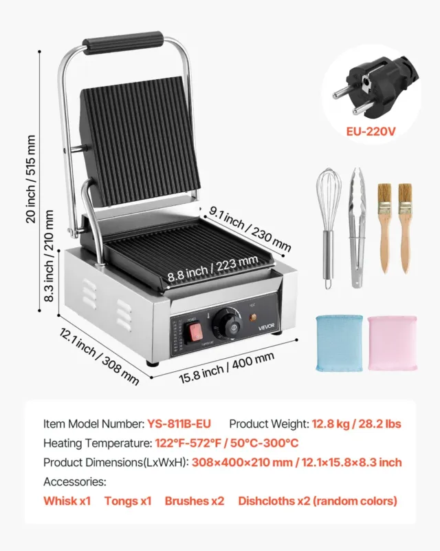 Paninigrill 1800 W, 22 x 23 cm, täissoonega
