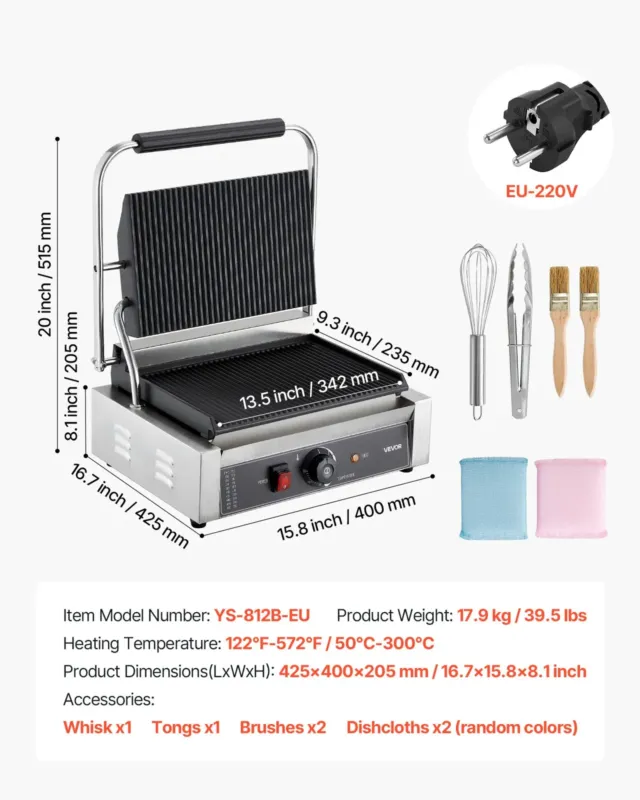 Paninigrill 2200 W, 34 x 23 cm, täissoonega
