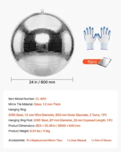 Peegeldiskopall 600 mm hõbedane helkurpall ripprõngaga — pilt 7