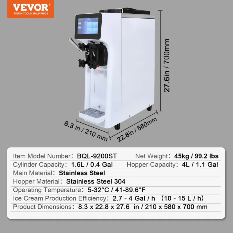 Pehme jäätise masin 10 L/h, 900 W, 4 L