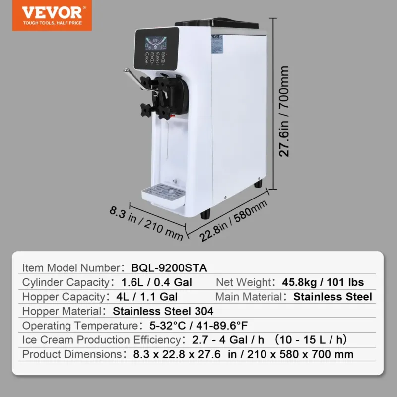 Pehme jäätise masin 10 L/h, 900 W