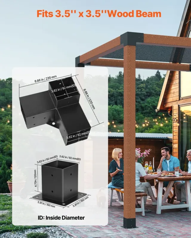 Pergola kronsteinikomplekt, 10,2 x 10,2 cm, 92 x 92 mm