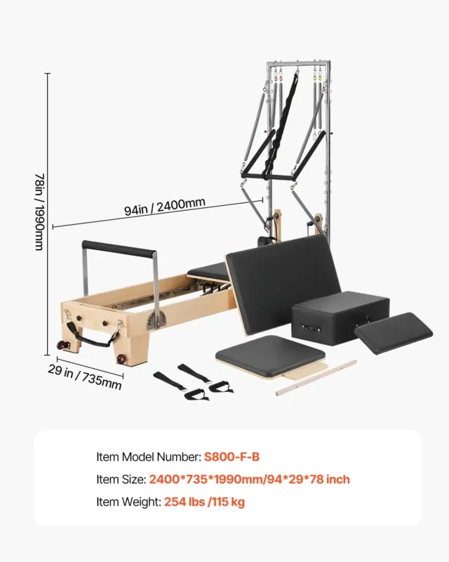 Pilatese reformer, 181 kg, 2400 x 735 x 1990 mm