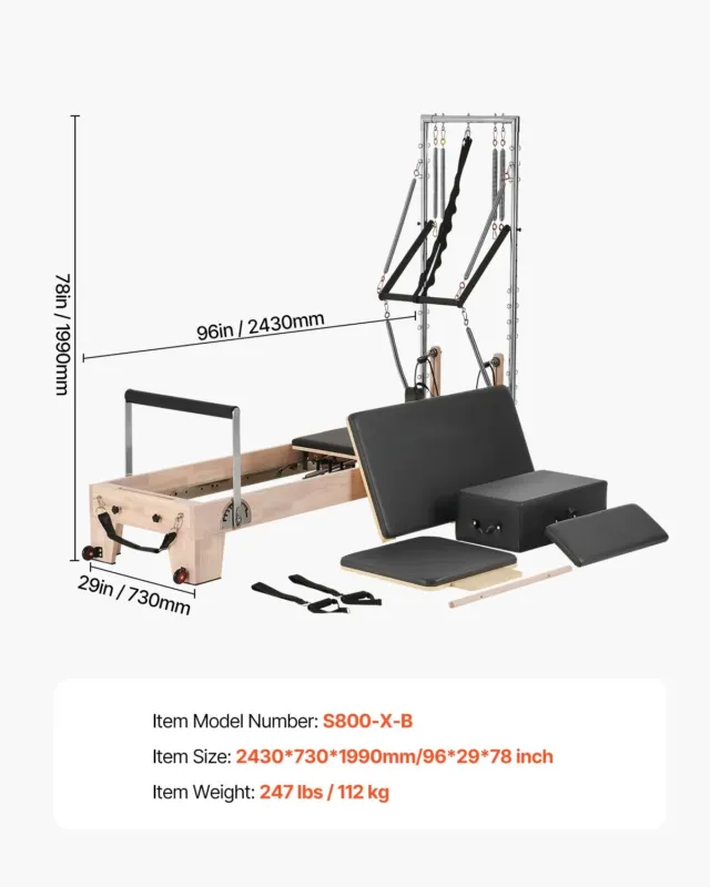 Pilatese reformer, 181 kg, 2430 x 730 x 1990 mm