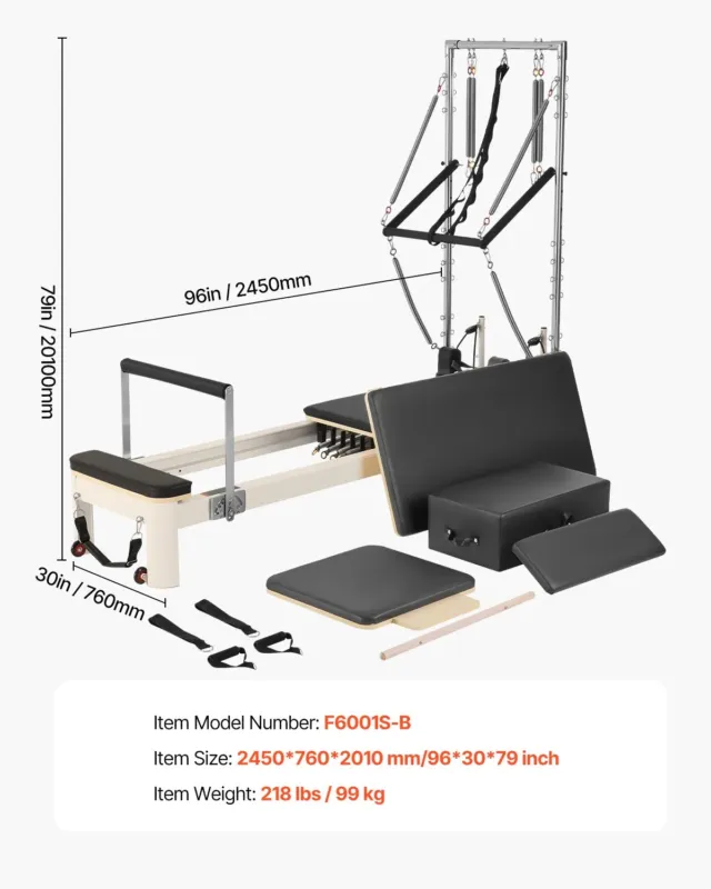 Pilatese reformer, 181 kg, 2450 x 760 x 2010 mm