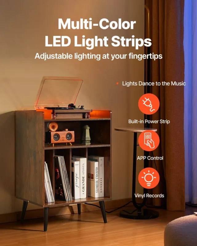 Plaadimängija alus LED-tulega, 3 tasandit, 20 kg