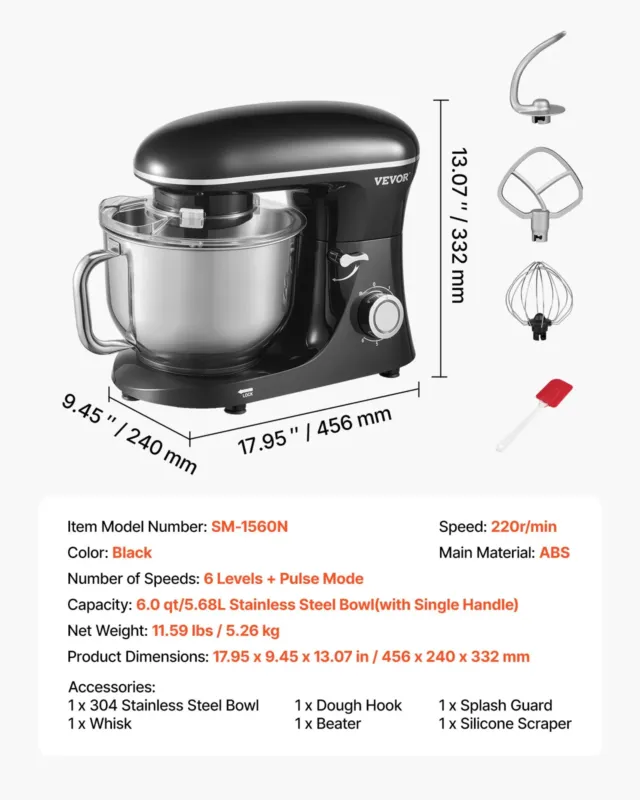 Planetaarmikser 5,68 L, 1400 W