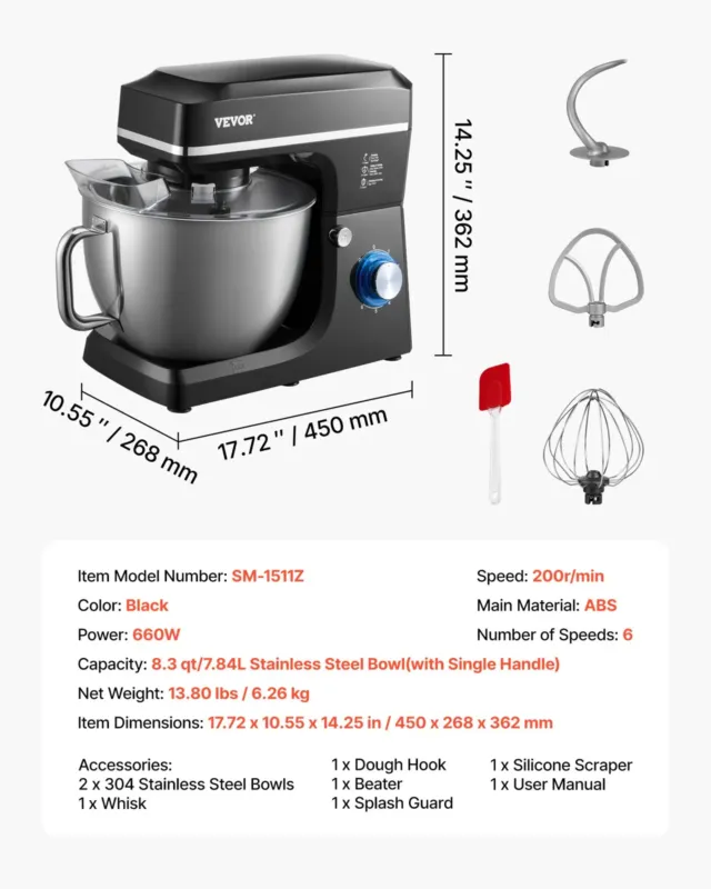 Planetaarmikser 7,8 L, 1400 W, roostevaba kauss