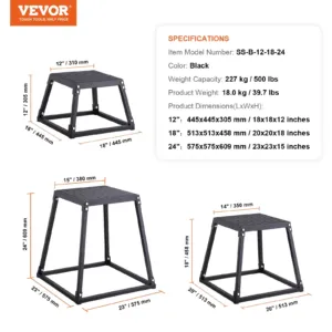VEVOR Plyomeetrilised hüppekastid, 227 kg, 1,91 cm, must — pilt 7