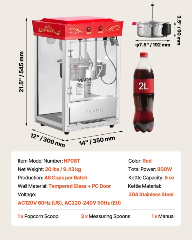 Popkornimasin 0,2 kg, 800 W, punane