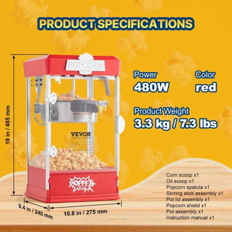 Popkornimasin 480 W, 113 g, 5,68 L