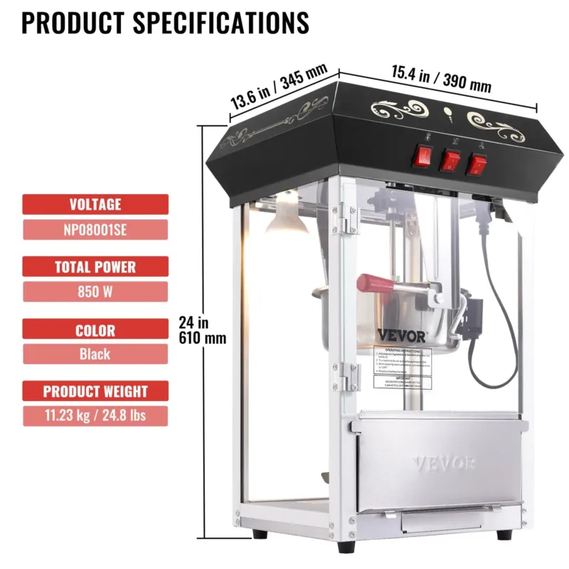 Popkornimasin 850 W, 227 g