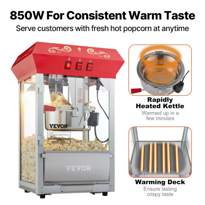 Popkornimasin 850 W, 227 g, punane