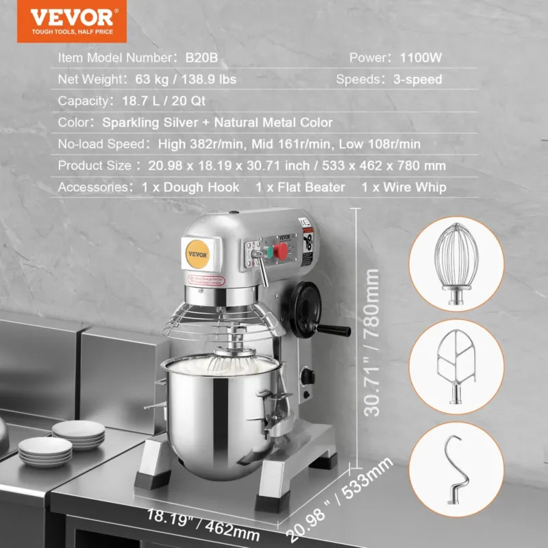 Professionaalne toidumikser 18,7 L, 1100 W