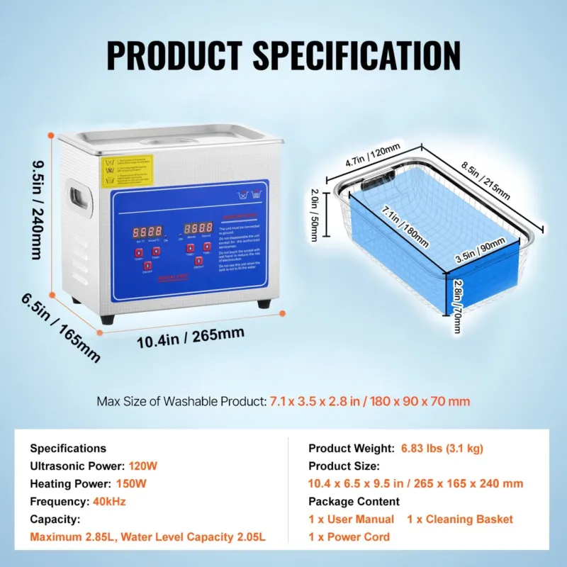 Professionaalne ultrahelipuhasti, 2,85 L, 3,1 kg