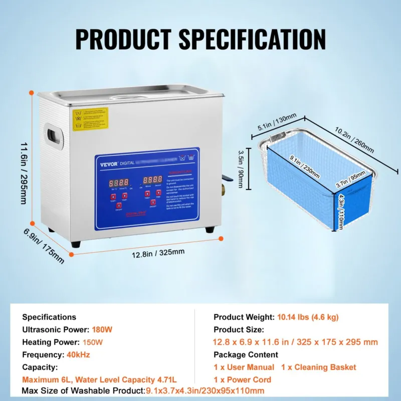 Professionaalne ultrahelipuhasti, 6 L, 180 W