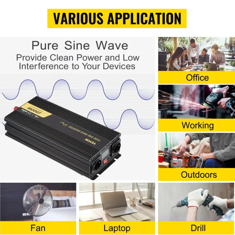 puhta siinuslaine inverter 2500W võimsusmuundur DC 12V AC 230V