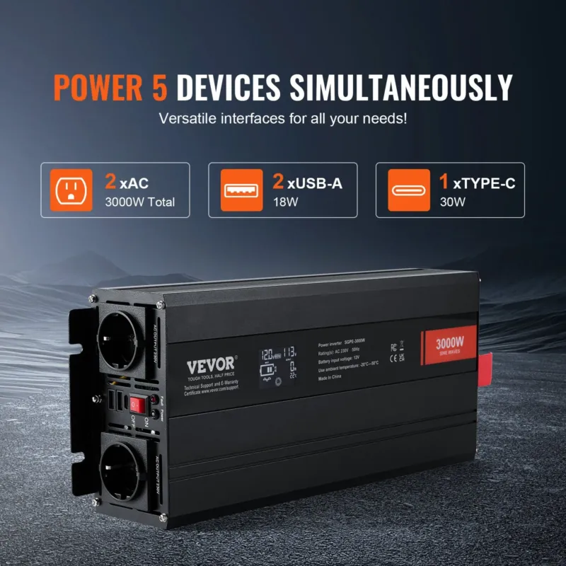 Puhta siinuslaine inverter, 3000 W, 415 x 164 x 80 mm