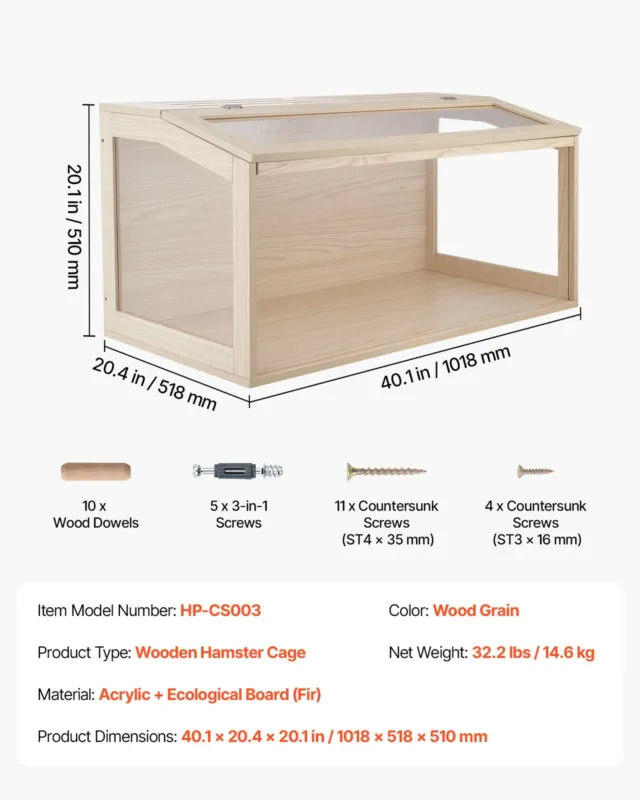 Puidust hamstripuur 1018 x 518 x 510 mm 270° vaatega hamstri elupaik