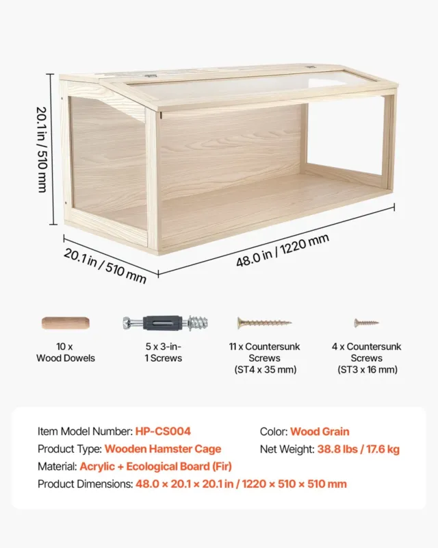 Puidust hamstripuur 1220 x 510 x 510 mm 270° vaatega hamstri elupaik