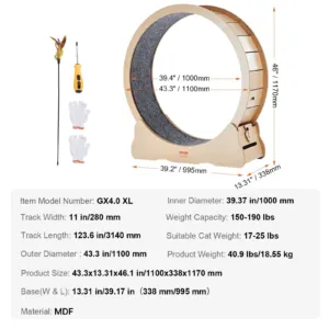 Puidust kassi treeningratas, 110 cm, 12 mm — pilt 7