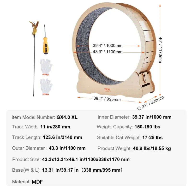 Puidust kassi treeningratas, 110 cm, 12 mm