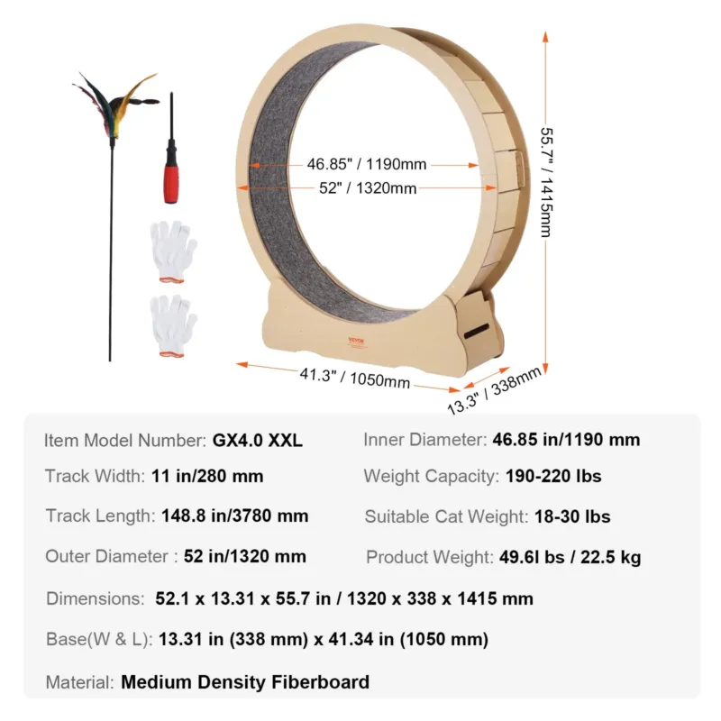 Puidust kassi treeningratas, 132 cm, 12 mm